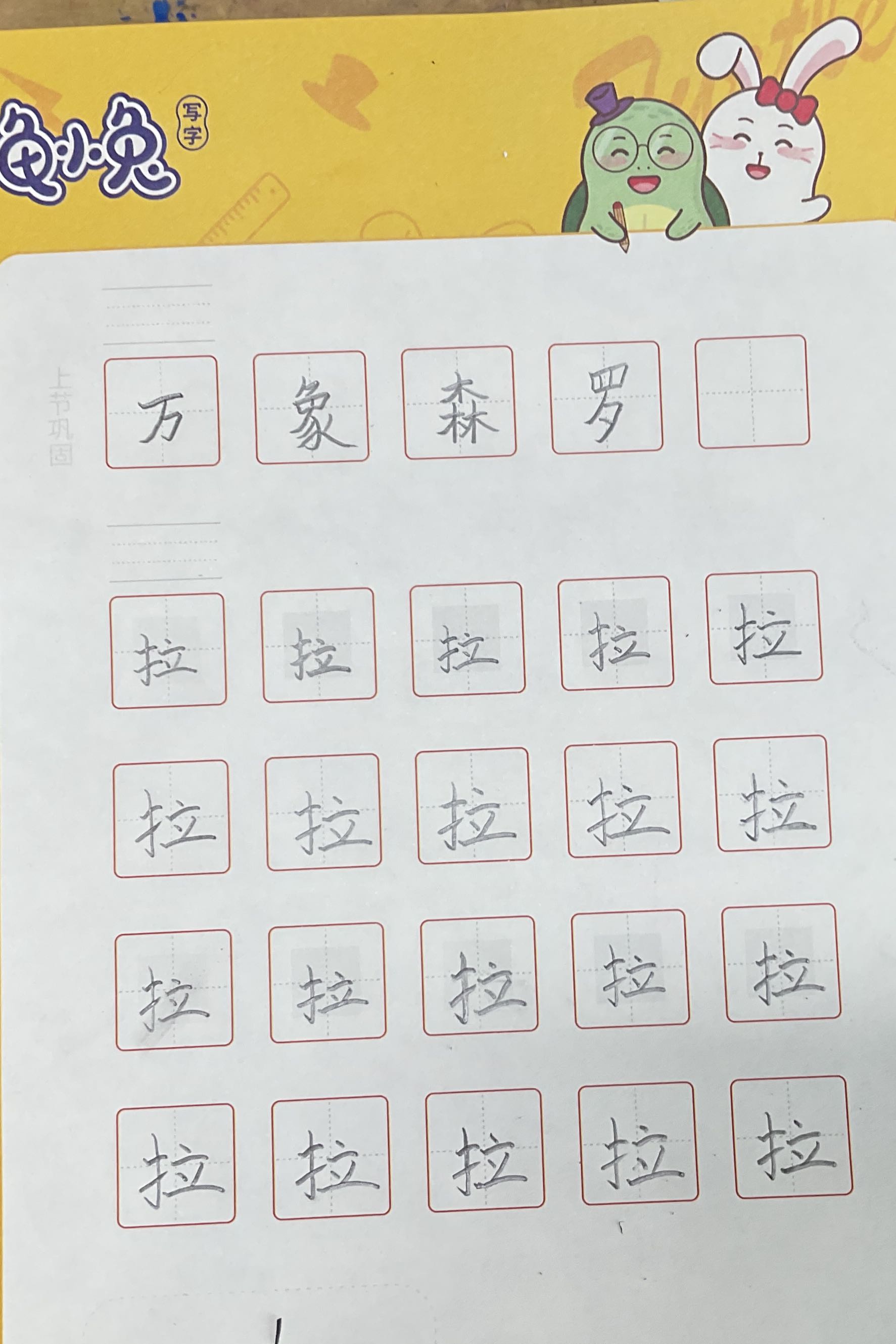 龟小兔写字优秀作品展示：王子温/二年级/练字1天
